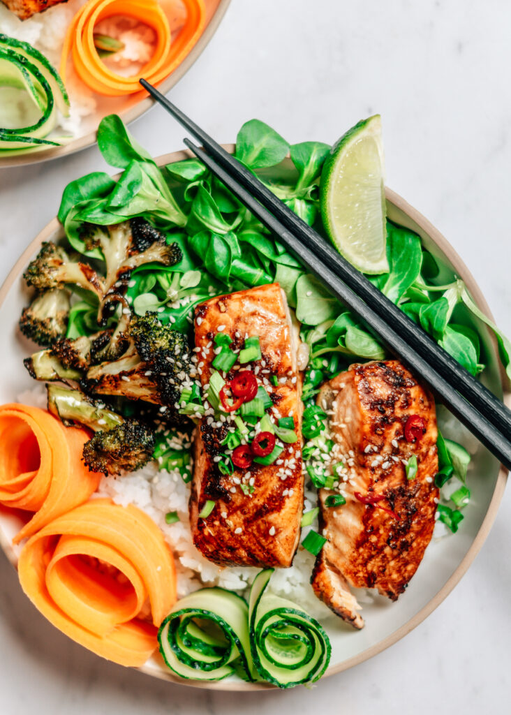Salmon and broccoli rice bowl